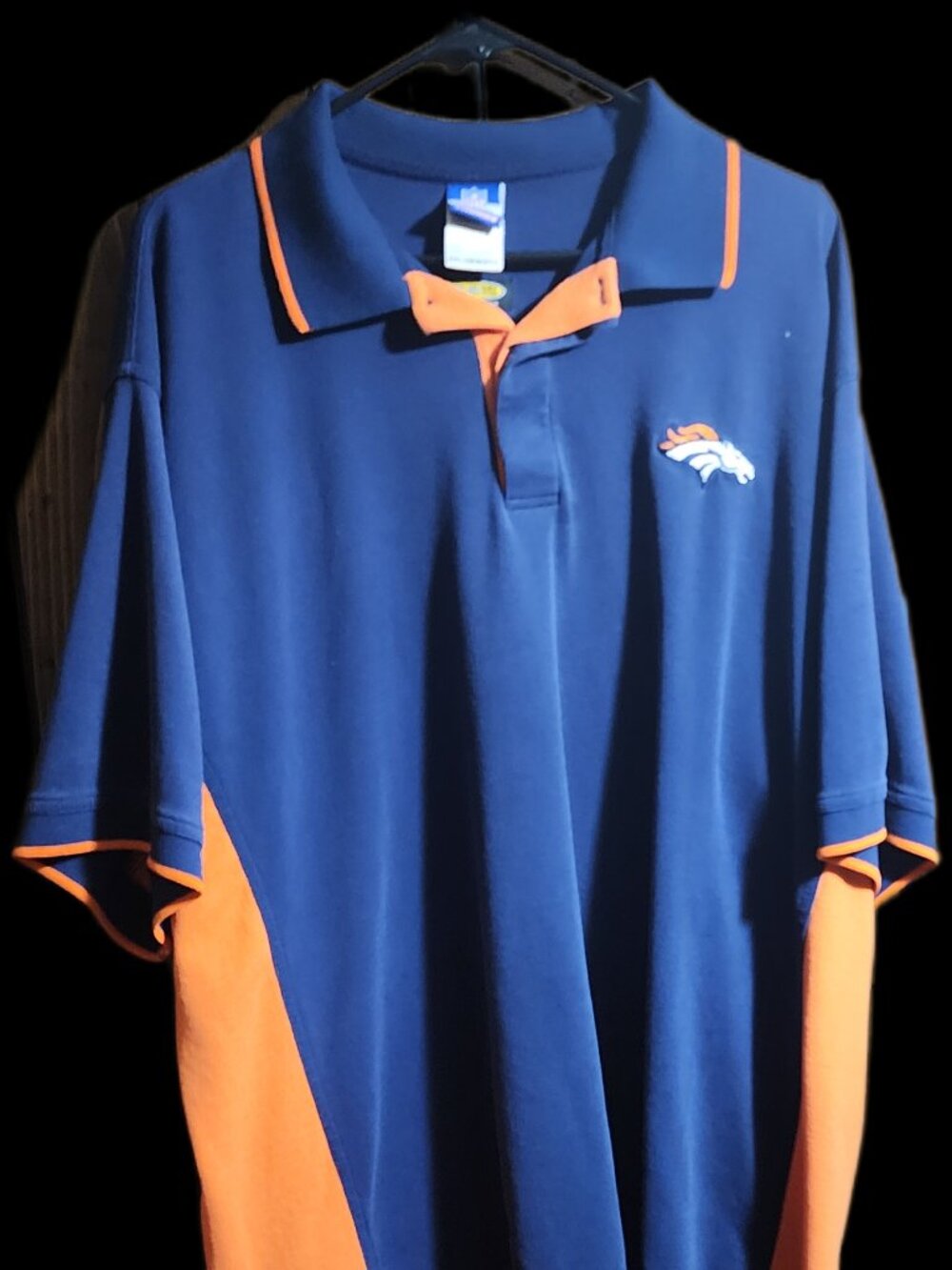 Reebok NFL Denver Broncos Play Dry Polo Shirt Mens 2XL Blue Orange Embroidered